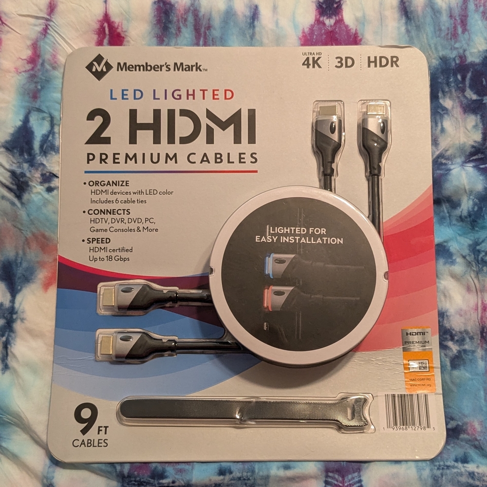 New NIB Member's Mark Black and Silver HDMI Cables - 9ft - New In Sealed Package